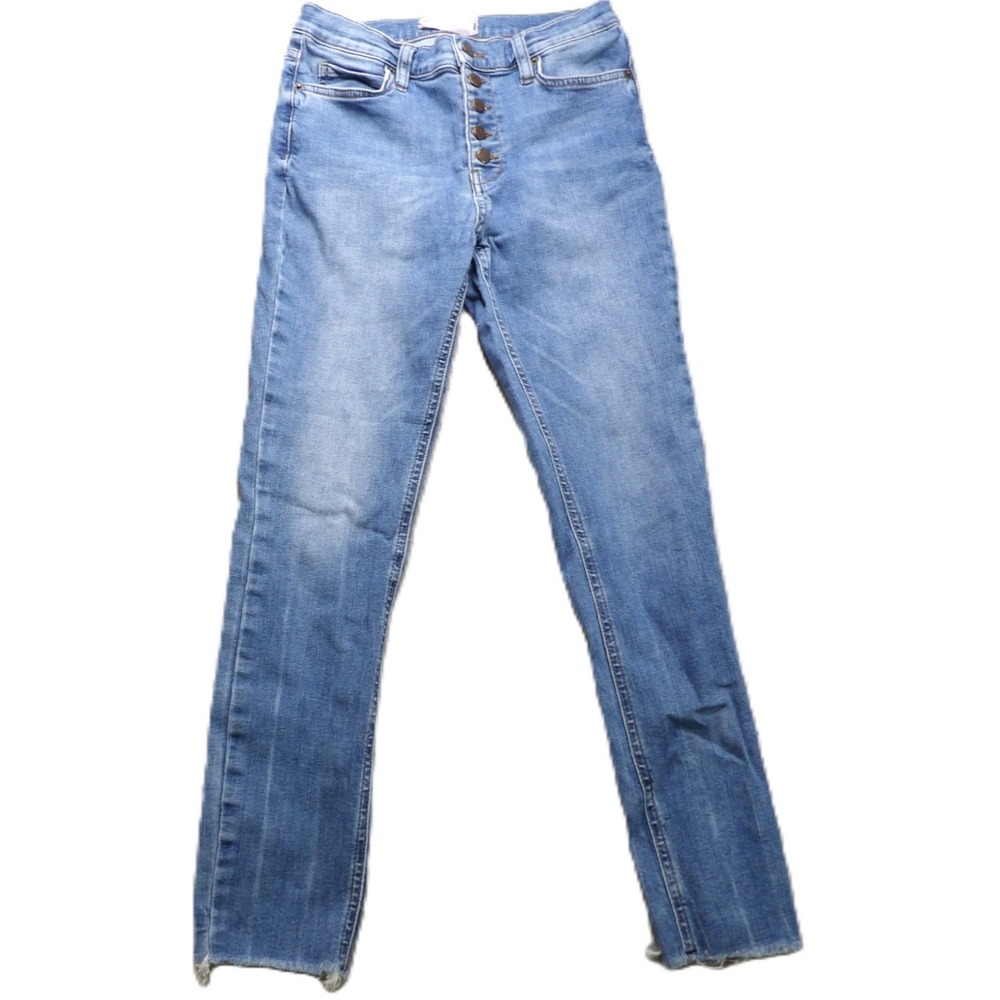Free People FP Button Fly Raw Hem Ankle Skinny Jeans Denim Stretch Women 29 Blue
